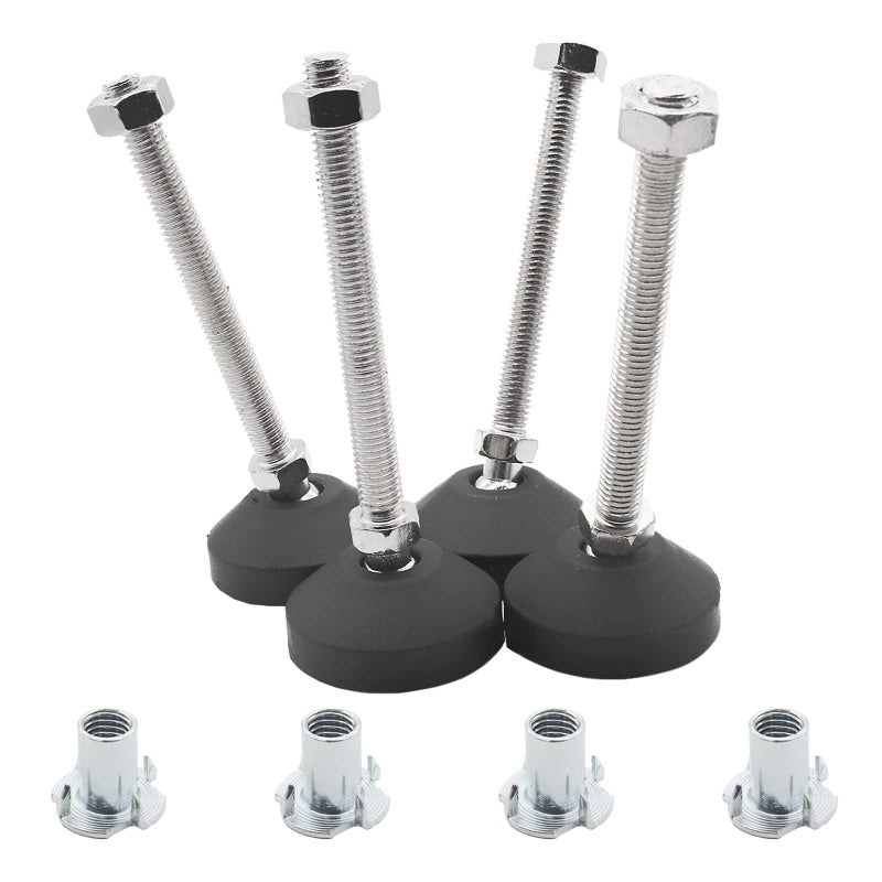Luomorgo 4 Pcs M8 Leveling Feet with T-Nut, Anti Skid Threaded Rubber Feet, Adjustable Swivel Levelers for Furniture Feet, Heavy Duty Appliance Feet for Mechanical Equipment (D50 x M8 x H100) - Image 1